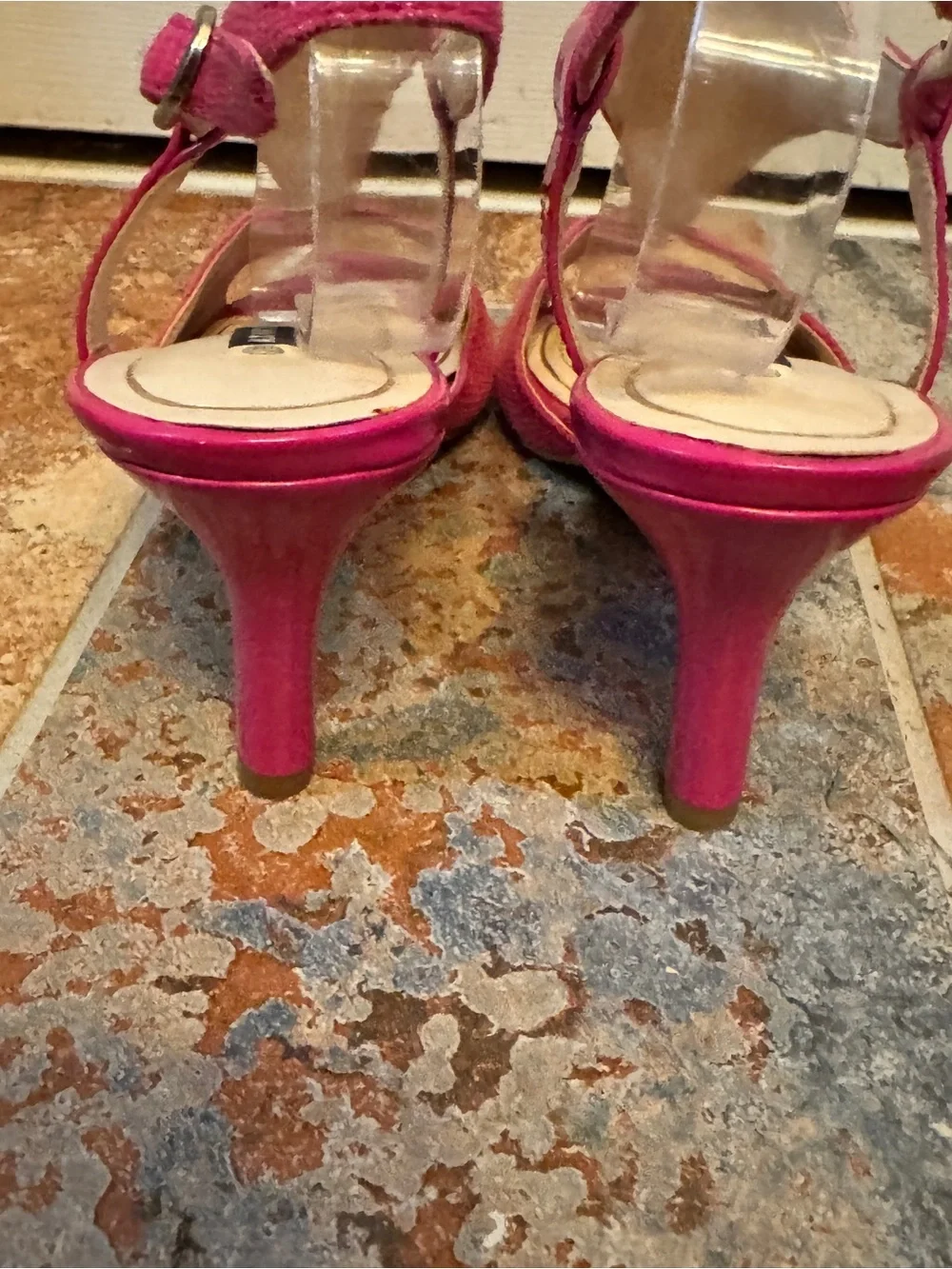Gorgeous Alex Marie Hot Pink T-Strap Open-Toe Textured Heels!